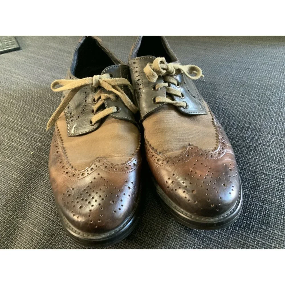 Johnston‎ & Murphy Brown / Gray Leather/Canvas Wingtip Oxford Shoes Mens …